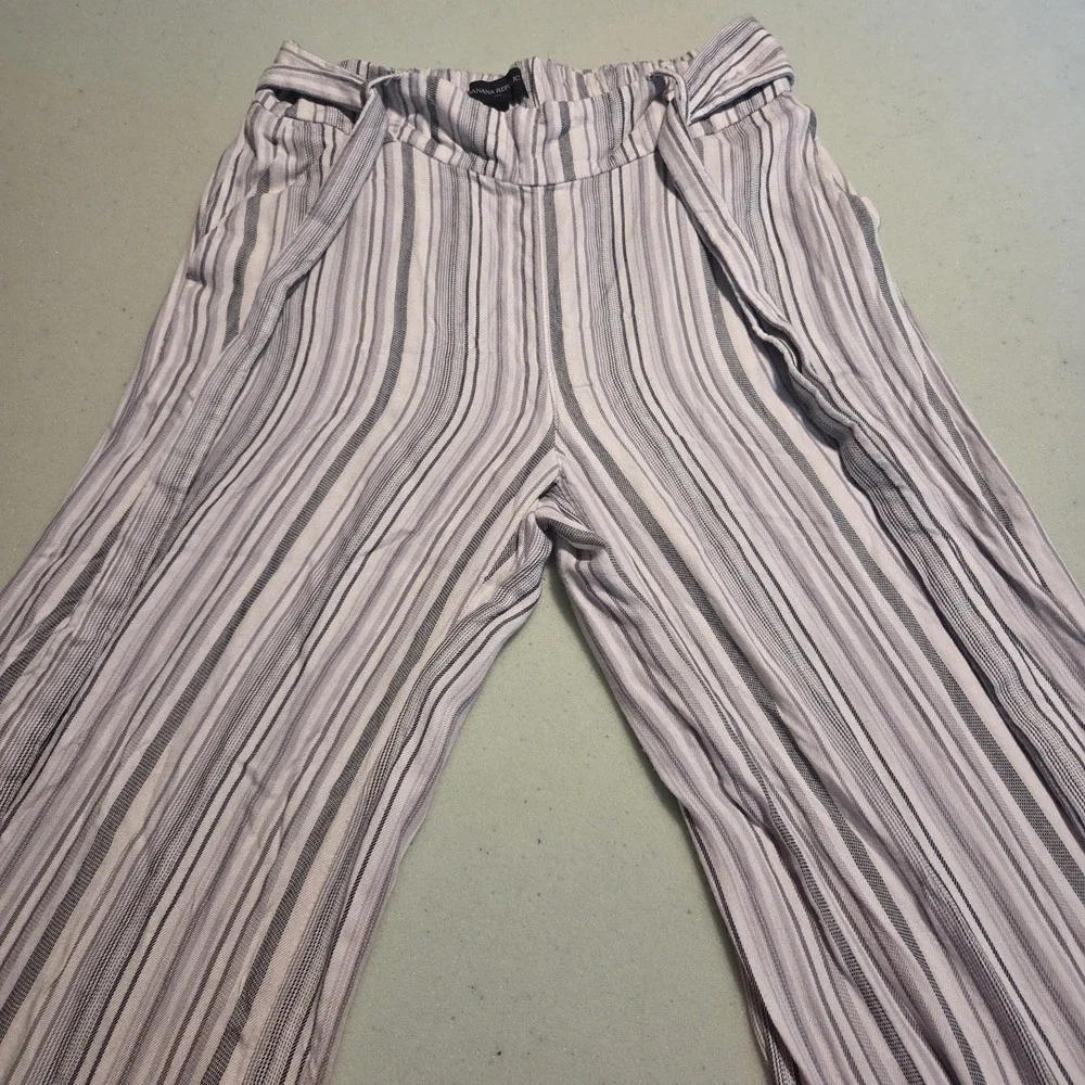 Banana Republic Striped Wide Leg Pants Women's 6 Linen Blend Tie Waist boho-chic